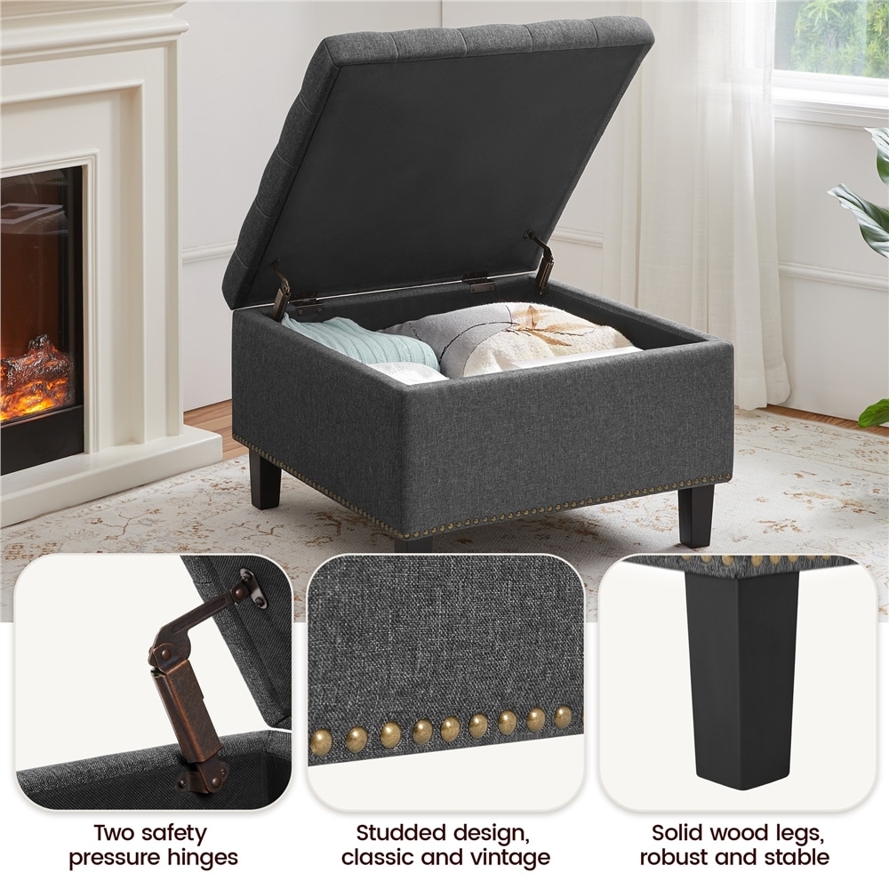 Yaheetech Folding Storage Ottoman Bench With Button Tufted  Dark Gray   28\