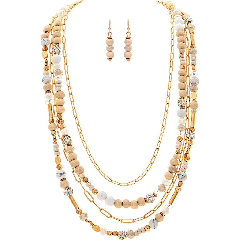 Rain  Gold Chain White Stone Necklace Set