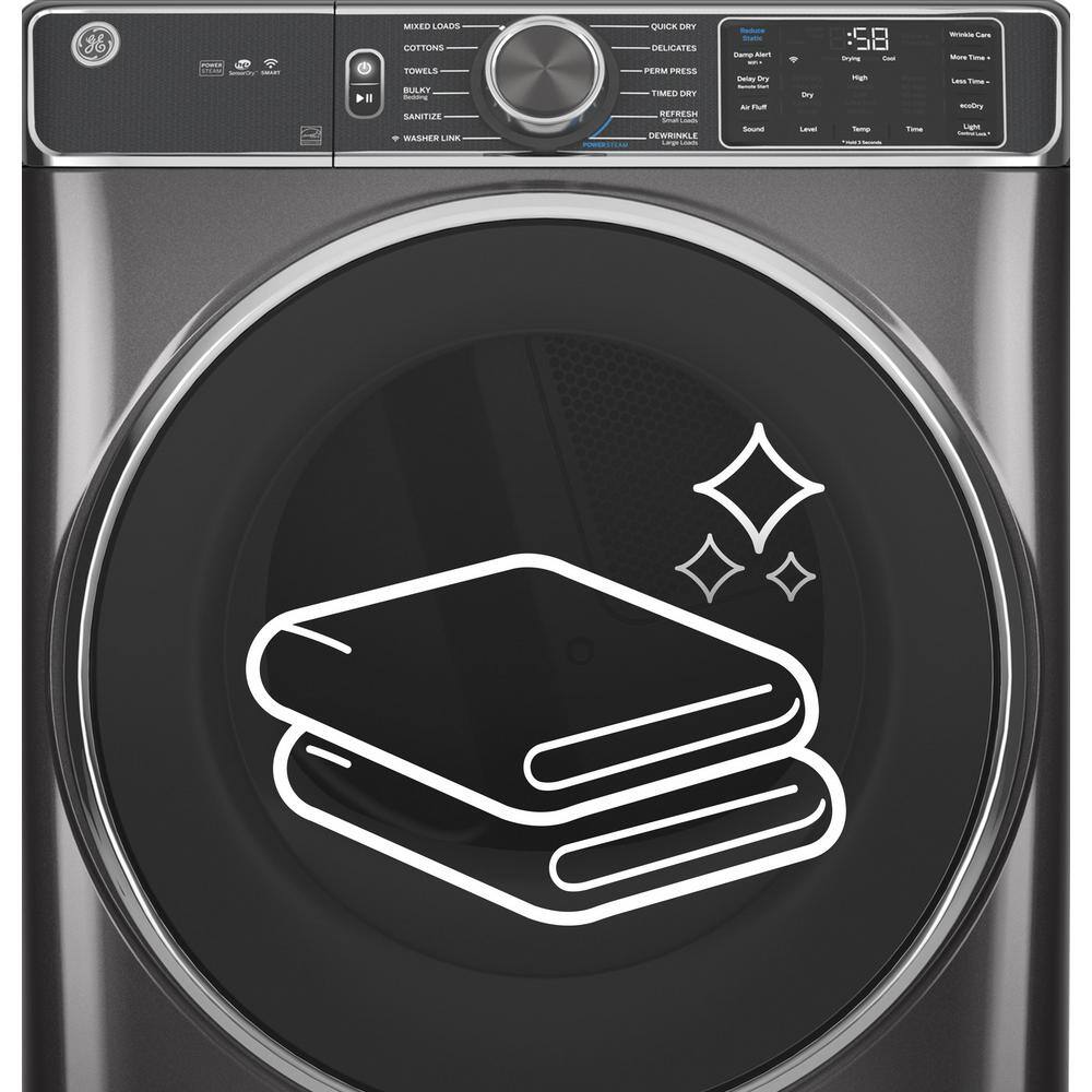 GE 7.8 cu. ft. Smart Front Load Electric Dryer in White with Sanitize Cycle ENERGY STAR GFD55ESSNWW