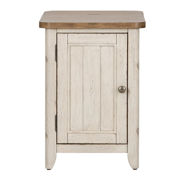 Farmhouse Reimagined Antique White Door Chair Side Table with Charging Station