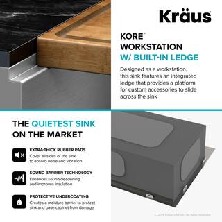 KRAUS Kore Workstation 32-inch Undermount 16 Gauge Single Bowl Stainless Steel Kitchen Sink with Accessories (Pack of 5) KWU110-32