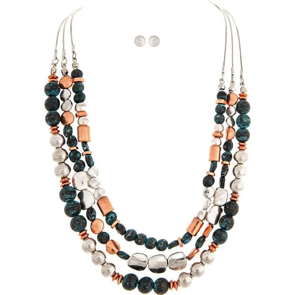 Rain  Patina Multi Ball Bar 3 Strands Necklace Set