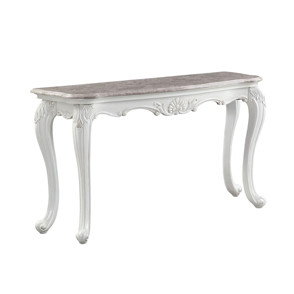 Sofa Table with Marble Top and Cabriole Legs  Antique White