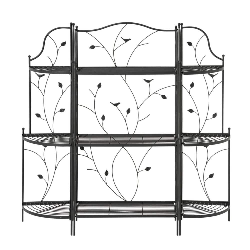 Glitzhome 44.75 in. H Black Metal Rectangular Shelf Plant Stand (3-Tiered) 2007200032