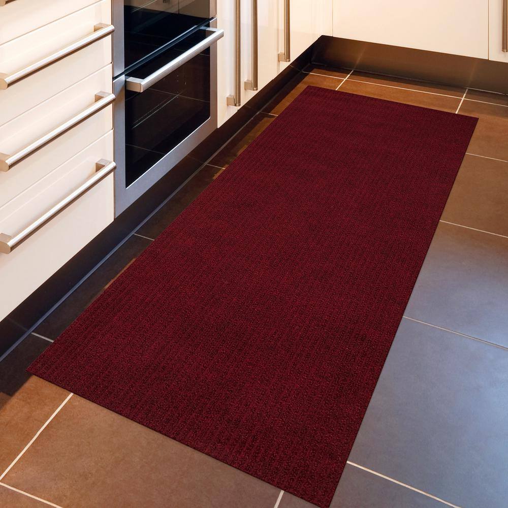 Ottomanson Scrabe Rib Waterproof Non-Slip Rubber Back Runner Rug 2 ft. W x 6 ft. L Red Polypropylene Garage Flooring SRT700-2X6