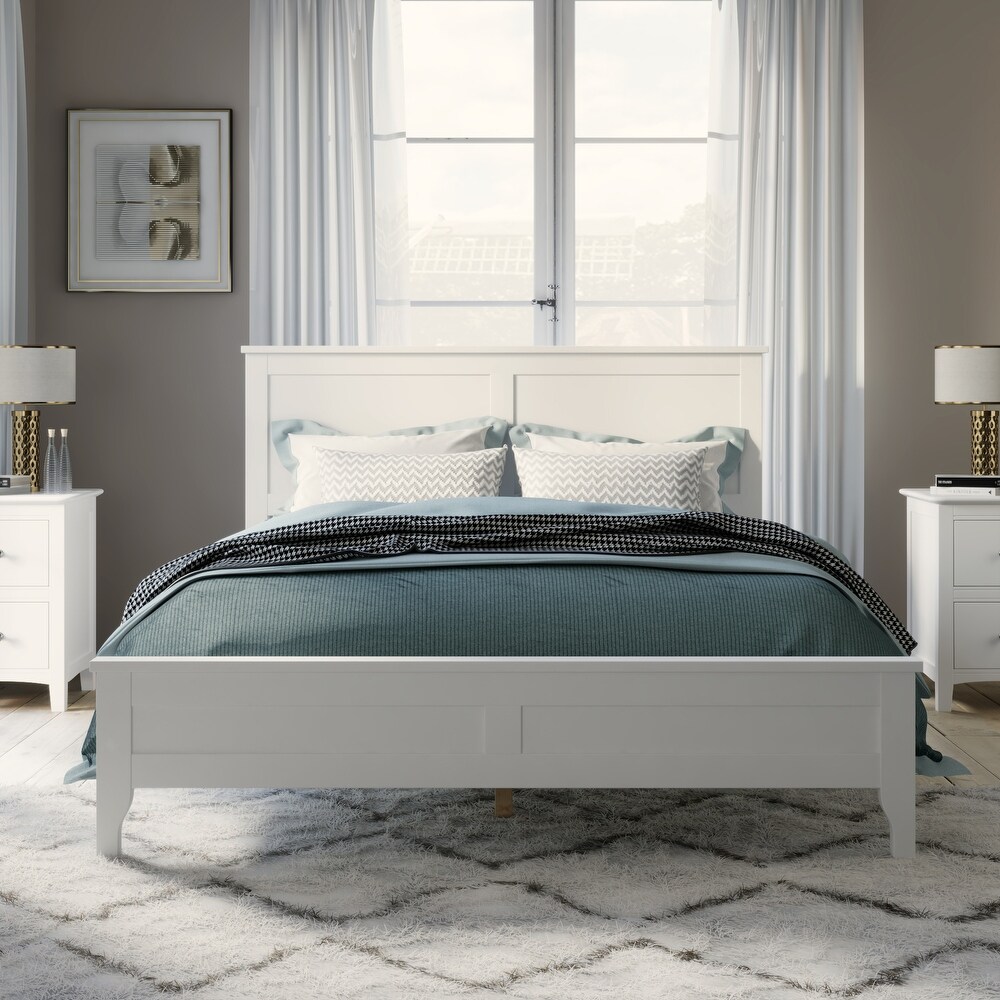 Full Size Modern Solid Wood Platform Bed with Headboard  White