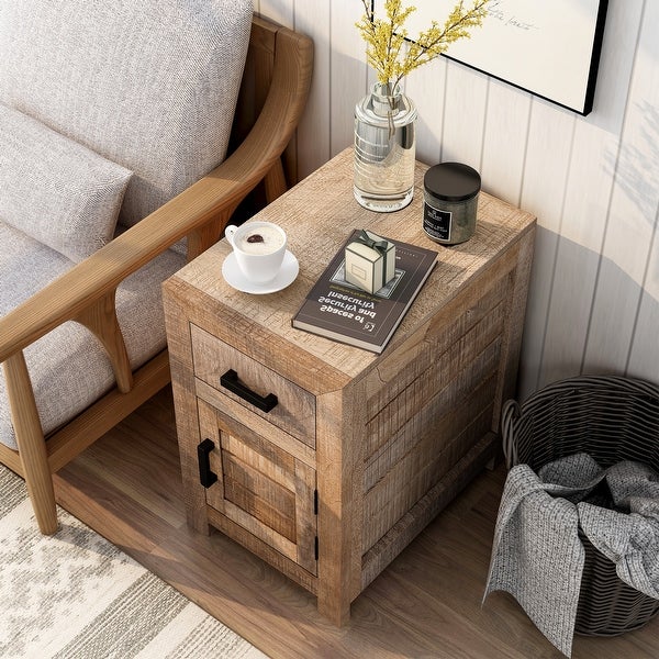 Furniture of America Anaisha Rustic Solid Wood Storage Side Table