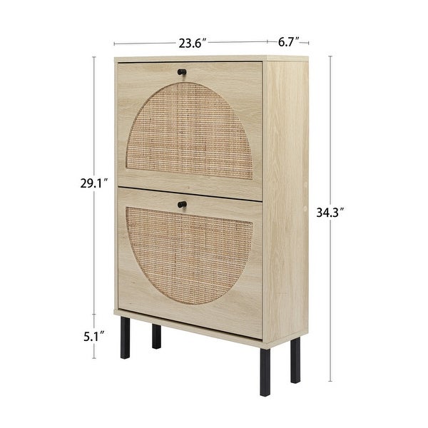 Natural Rattan 2-door Shoe Cabinet Shoe Organizer - - 37770047