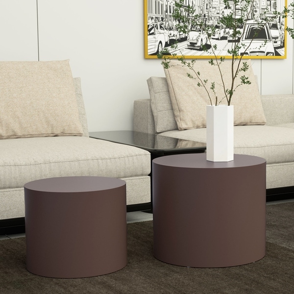 Modern Round Accent Nesting Side Coffee Table Set (Set of 2)