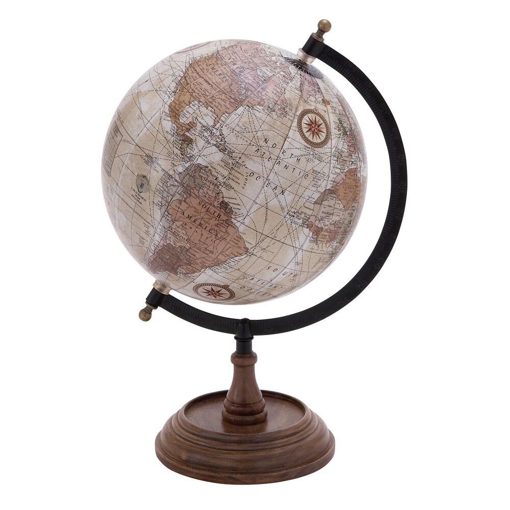 Brown Mango Wood Globe with Wood Base   9L x 8W x 13.10H