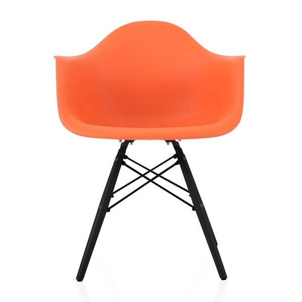 CozyBlock Scandinavian Orange Molded Plastic Dining Arm Chair with Black Wood Eiffel Legs