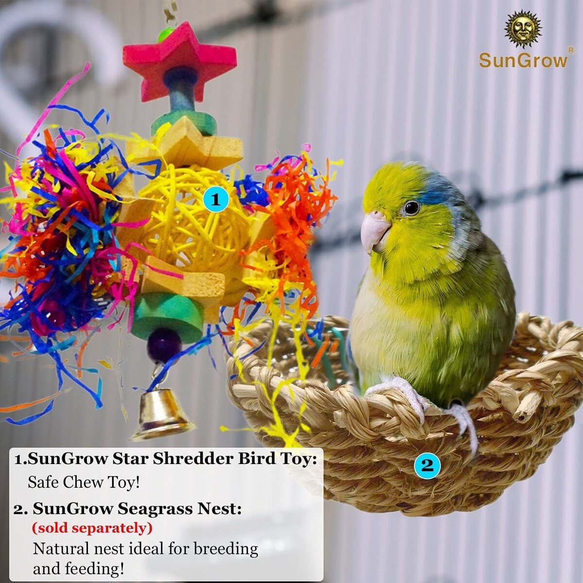 SunGrow Paper Shred with Chew Blocks Parakeet and Cockatiel Foraging and Cage Hanging Accessory