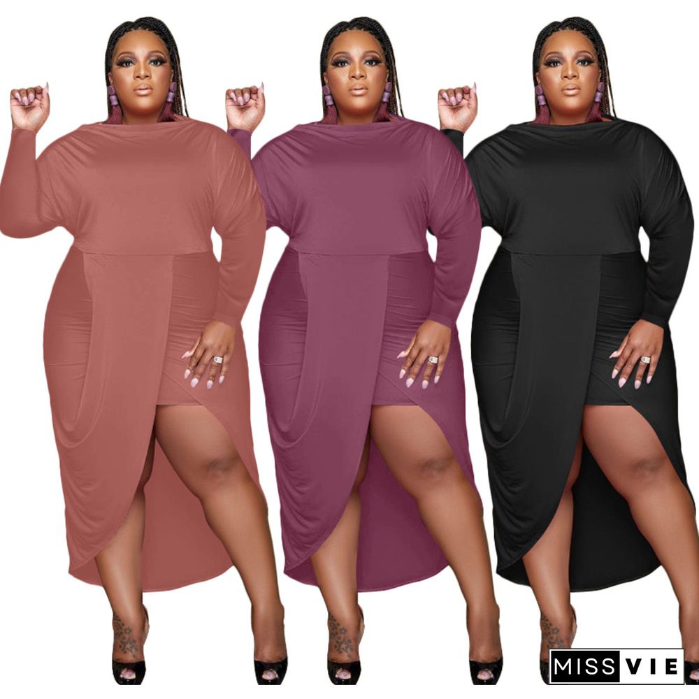 Fashion Plus Size Solid Color Sexy Fake Two-piece Dress