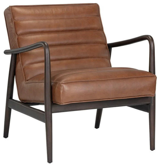 Elstan Lounge Chair  Vintage Caramel Leather   Midcentury   Armchairs And Accent Chairs   by Peachtree Fine Furniture  Houzz