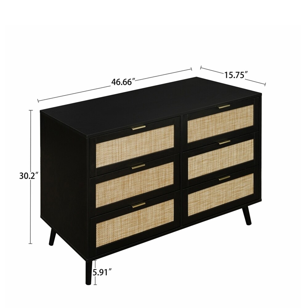 Modern 6 Drawer Dresser Wood Cabinet   N/A