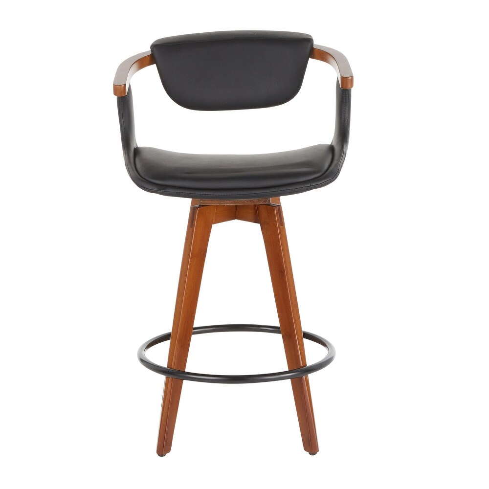 Oracle Mid Century Modern Counter Stool in Faux Leather   Walnut Wood   N/A