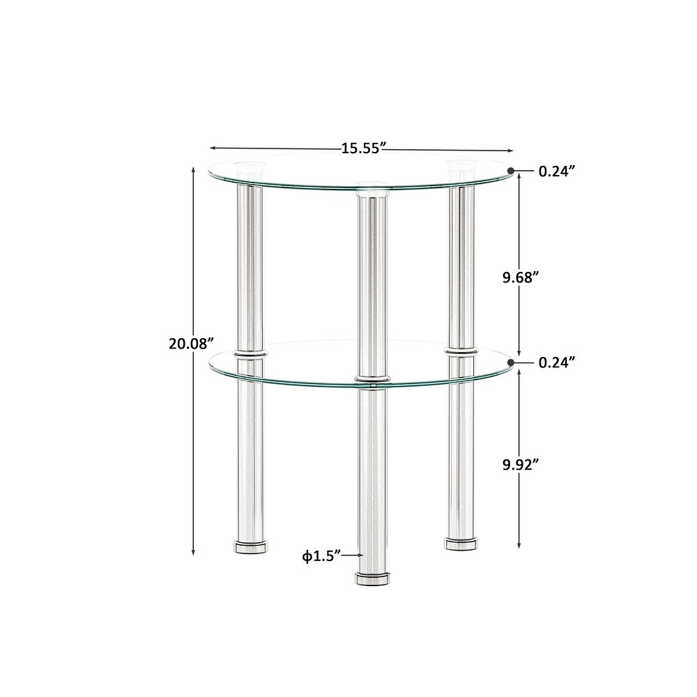 2 Tier Tempered Glass End Table  Round Coffee Table Sofa Side Table for Small Space