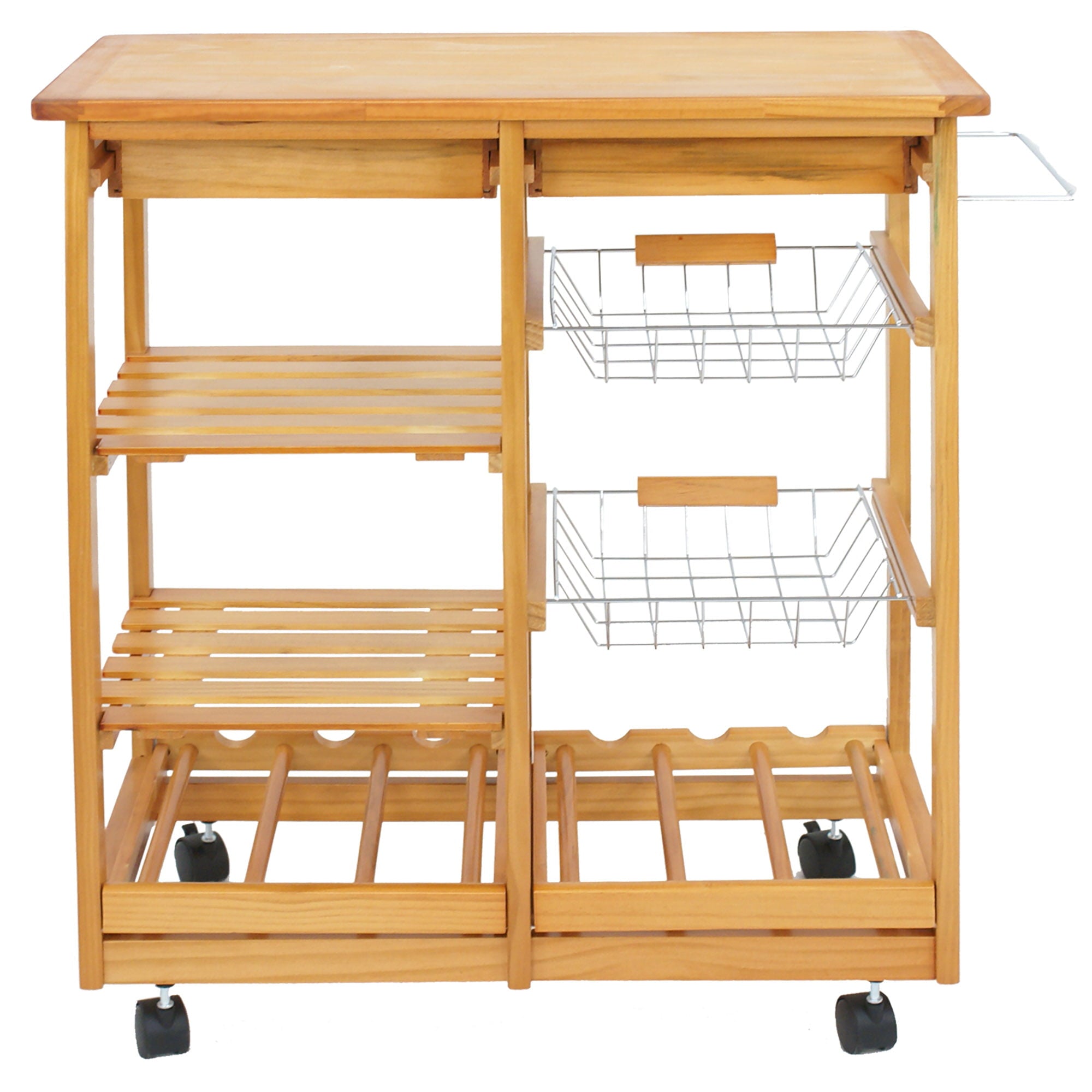 Zeny Kitchen Cart Island Wooden Storage Trolley Utility Cart W/ Drawers and Baskets