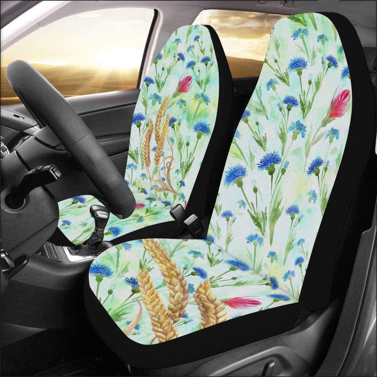 ZHANZZK Set of 2 Car Seat Covers Cornflowers and Ears of Wheat Universal Auto Front Seats Protector Fits for Car，SUV Sedan，Truck