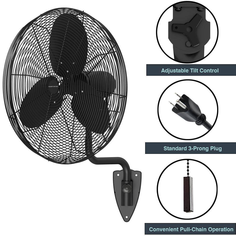 Hampton Bay 30 in. 3-Speed High Velocity Black Wall Mount Fan with 3 Blades 82030