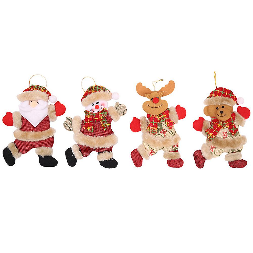 Christmas Tree Decorative Hanging Ornaments， 4 Pack Cute Santa Claus Snowman Elk Bear Plush Toy Christmas Tree Ornaments 2022， Christmas Tree Hanging