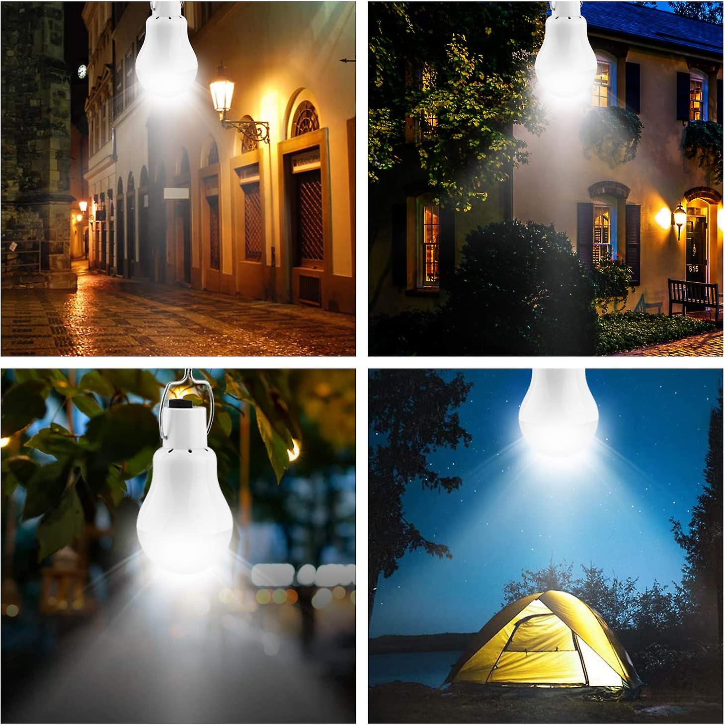 2 Portable Solar Camping Lights， Solar Bulbs Led Solar Emergency Light Garden Lights With Hook Bulb Panel