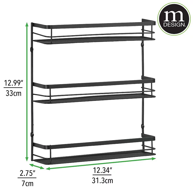 mDesign Steel Wall Mounted 3-Tier Spice Rack Storage Organizer Baskets