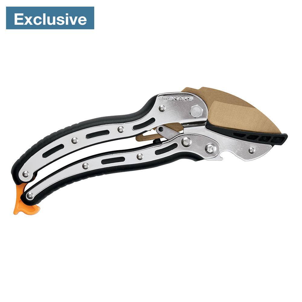 Fiskars 1 in. Cut Capacity Titanium Coated Precision-Ground Hardened Steel Blade Ratchet Hand Pruning Shears 366862-1005