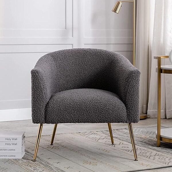 Modern Glam Upholstered Living Room Accent Barrel Chair with Golden Legs