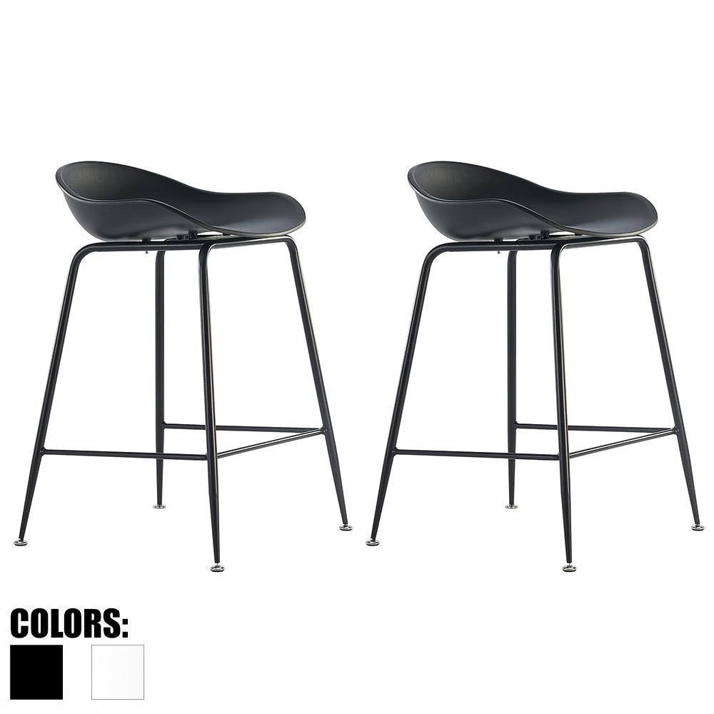 Set Of 2 25 Seat Molded Plastic Shell Counter Stools With Backs Dark Metal High Dining Chairs Kitchen