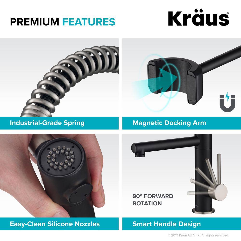 KRAUS Artec Pro Single-Handle Pull Down Sprayer Kitchen Faucet with Soap Dispenser in Stainless SteelMatte Black KPF-1603SFSMB-KSD-32MB