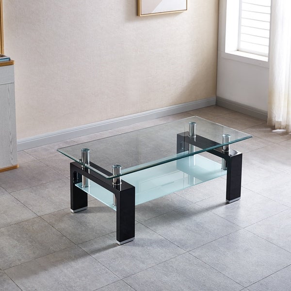 Tempered Glass Top Rectangular Double-Layer Coffee Table