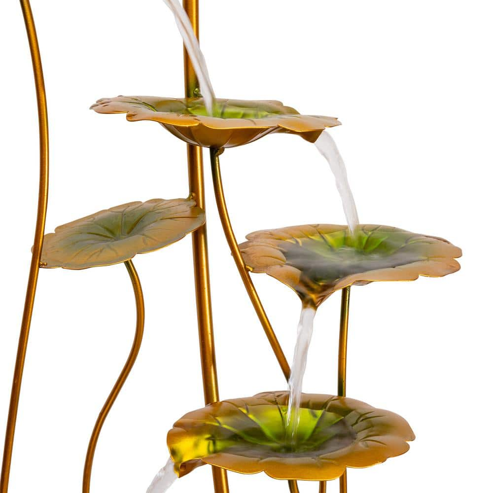 Alpine Corporation 31 in. Tall Indoor/Outdoor Multi-Tiered Lily Pads Metal Fountain with Stones CPS220