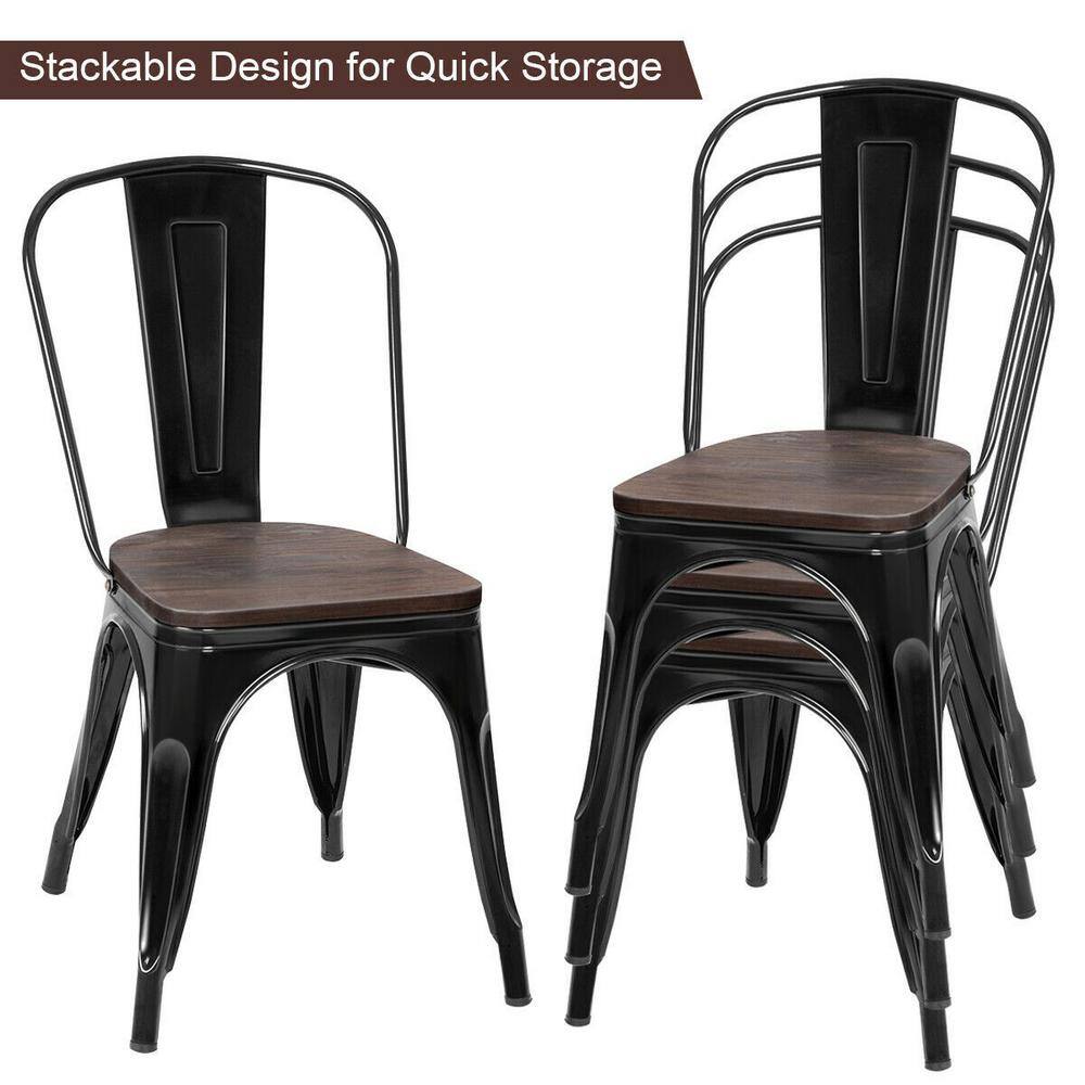 Boyel Living Set of 4 Metal Dining Chair Stackable with Wood Cushion in Black  Coffee HYSN-66013BK