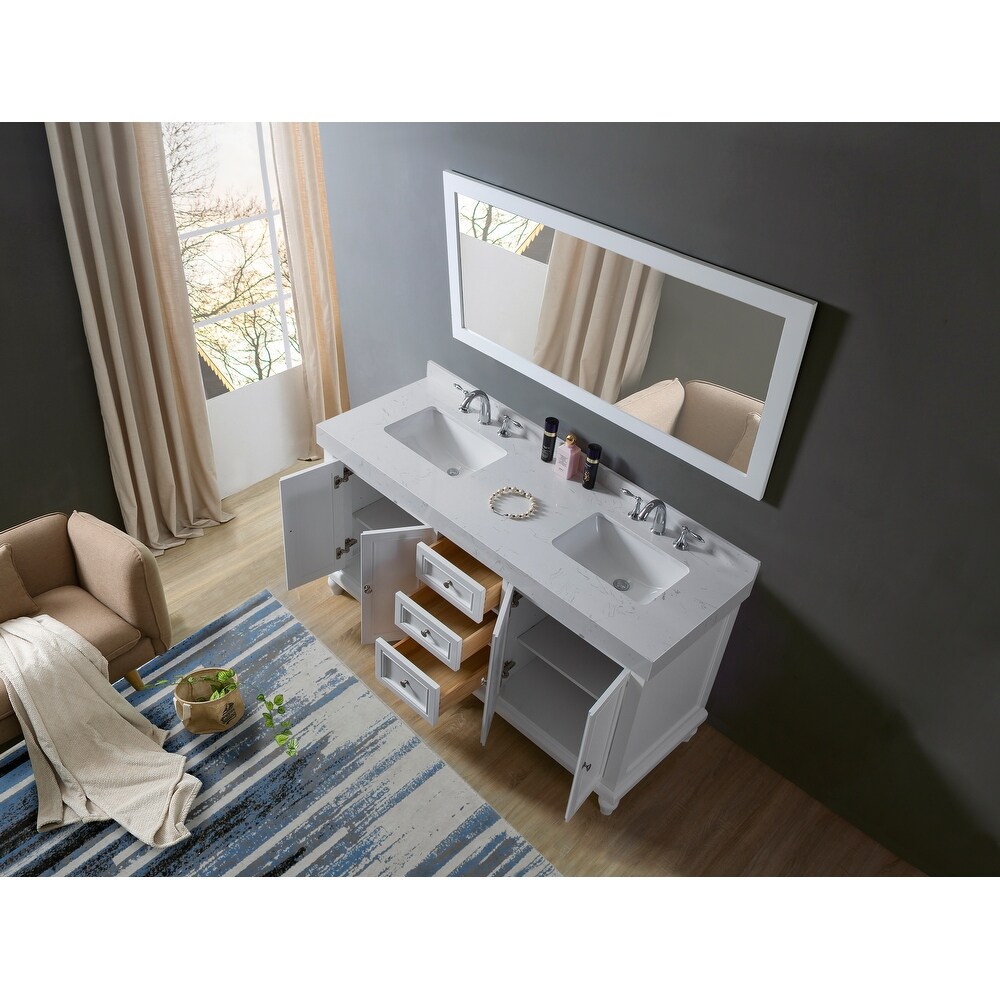 Classic Exclusive 60 in. Vanity in White with White Culture Marble Top