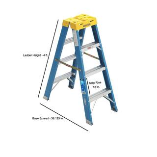 Werner 4 ft. Fiberglass Twin Step Ladder with 250 lb. Load Capacity Type I Duty Rating T6004