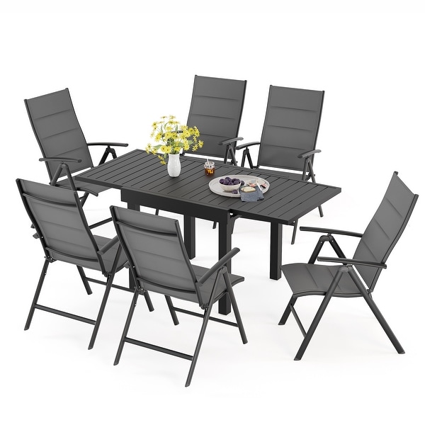 3/5/7 Pieces Patio Dining Set，Aluminum Expandable Table，Folding Padded Adjustable Chair