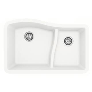 Karran Undermount Quartz Composite 32 in. 6040 Double Bowl Kitchen Sink in White QU-630-WH