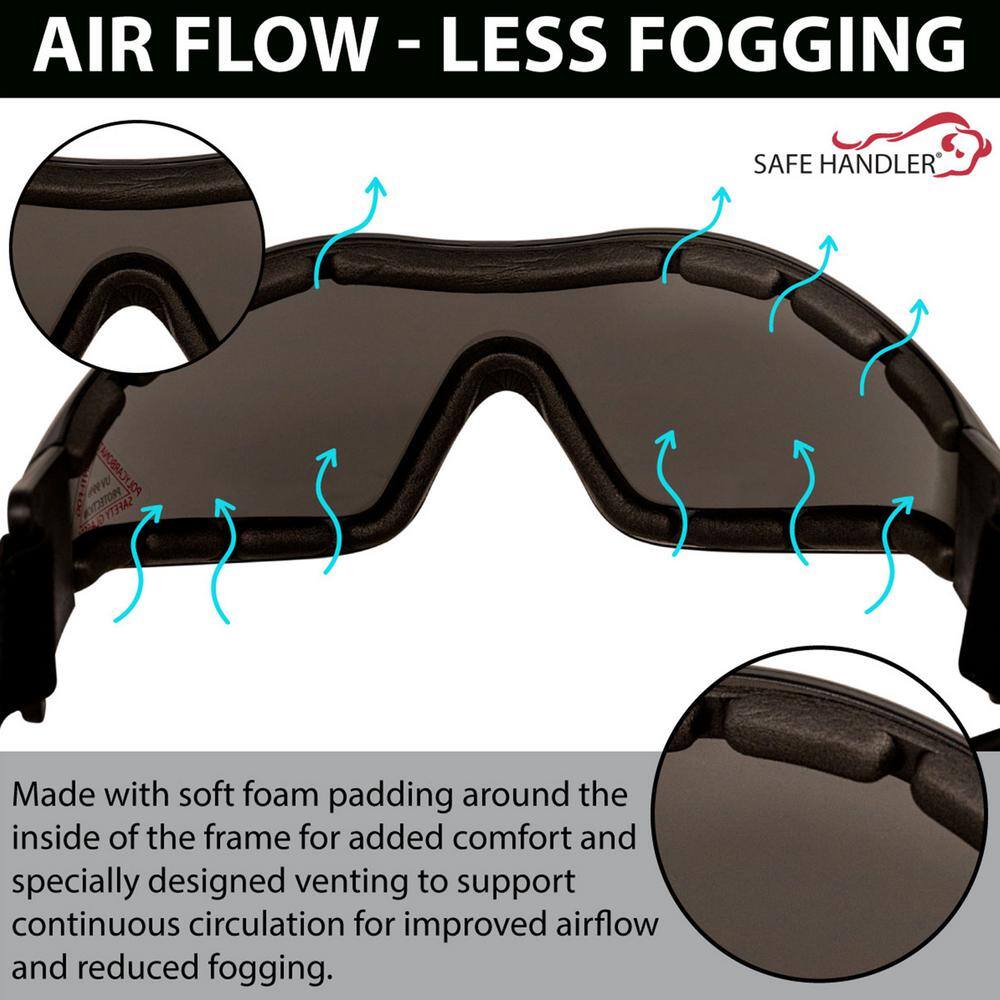 Safe Handler Black Mirage Safety Glasses with Adjustable Elastic Band (4-Pairs) SH-MRSG-BKLBKS-MS19-4