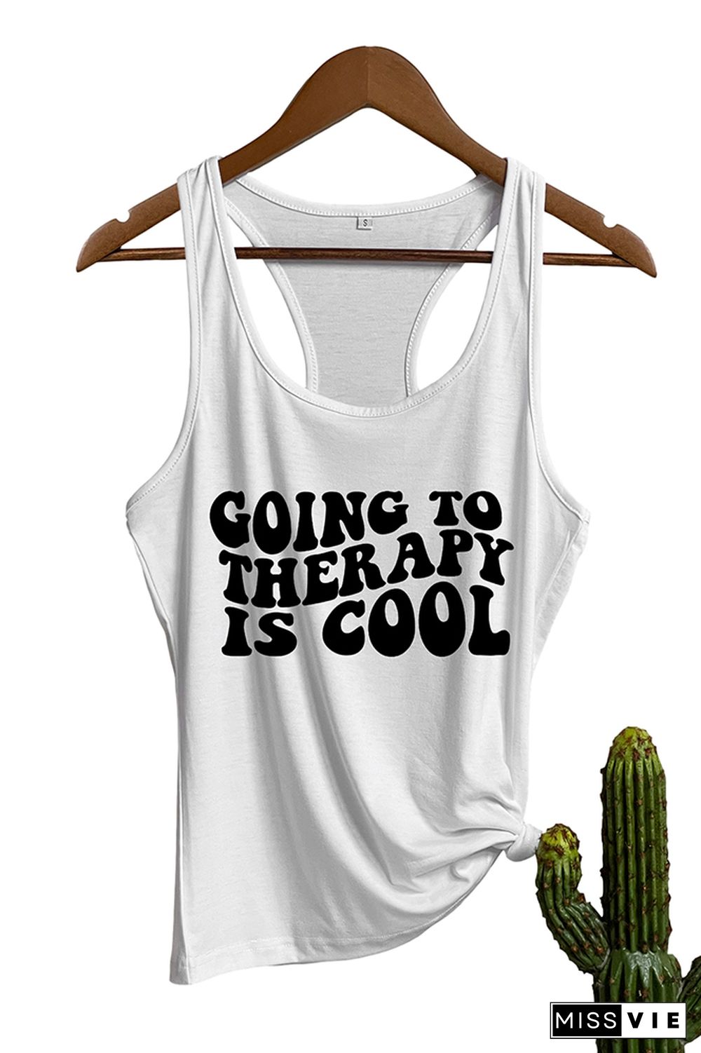 Going to Therapy is Cool Letter Print Graphic Tank Top