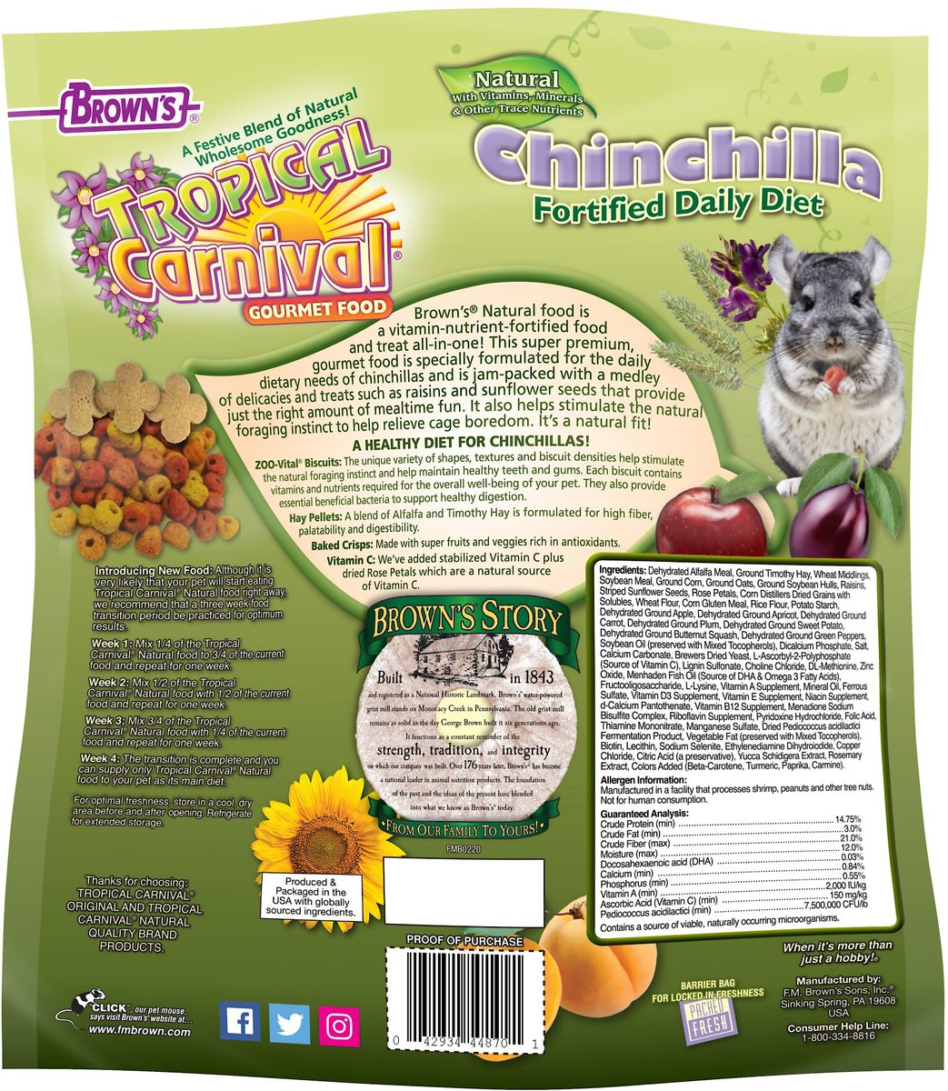 Brown's Tropical Carnival Natural Fortified Daily Diet Chinchilla Food