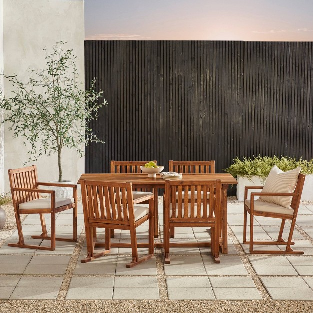 Saracina Home 7pc Modern Slatted Acacia Outdoor Dining Set With Trapezoid Legs