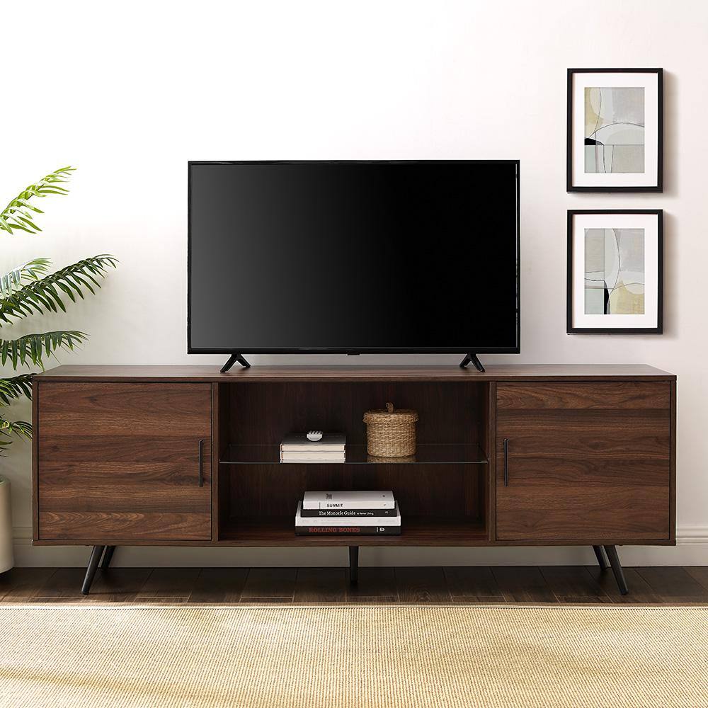 Walker Edison Furniture Company 70 in. Dark Walnut Composite TV Stand 75 in. with Doors HD70NORDW