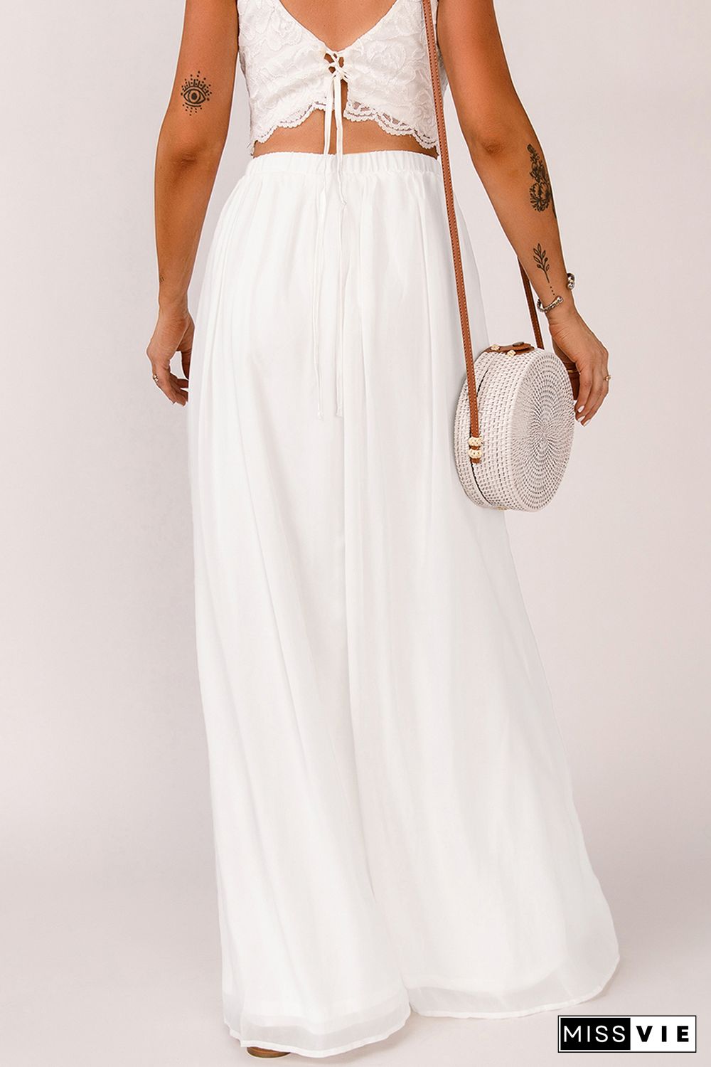 White High Waist Maxi Skirt with Split