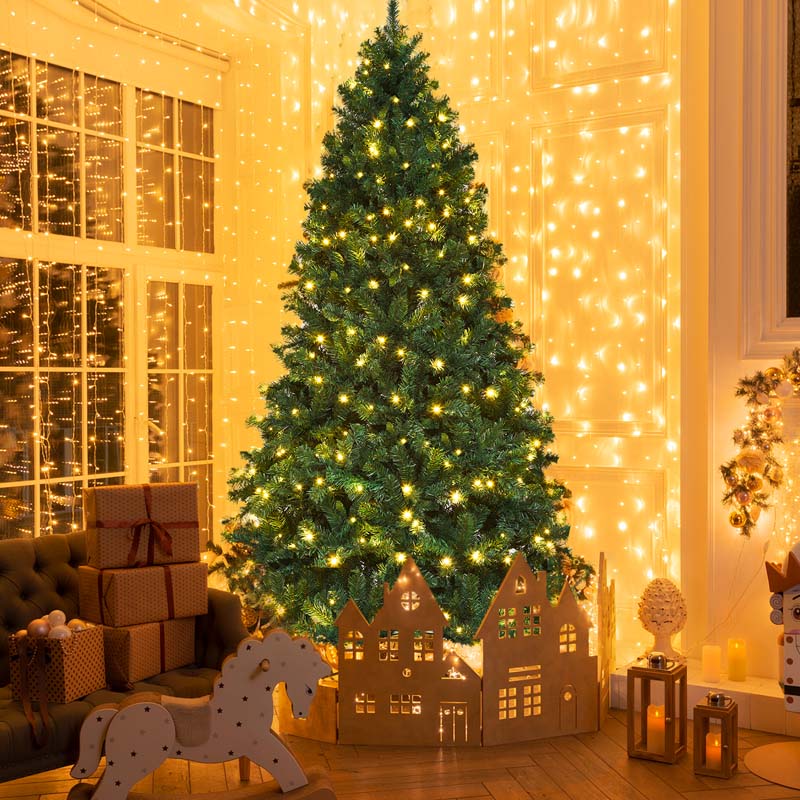 7 FT Green Pre-Lit Artificial Christmas Tree with 300 Warm White LED Lights & 1096 Hinged Branch Tips