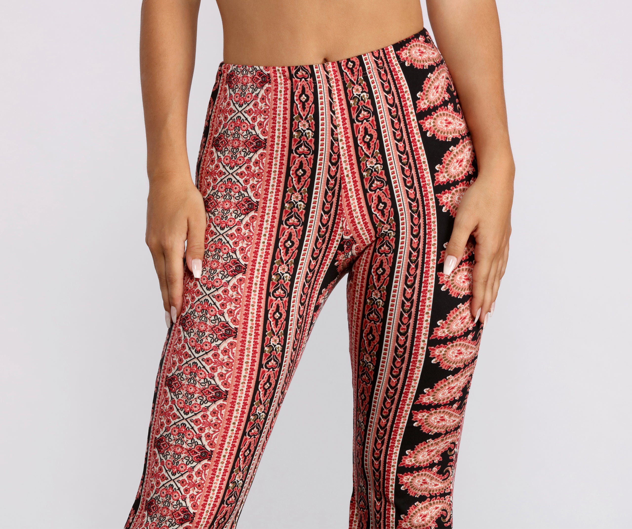 Boho Flair Floral Stripe Flare Pants