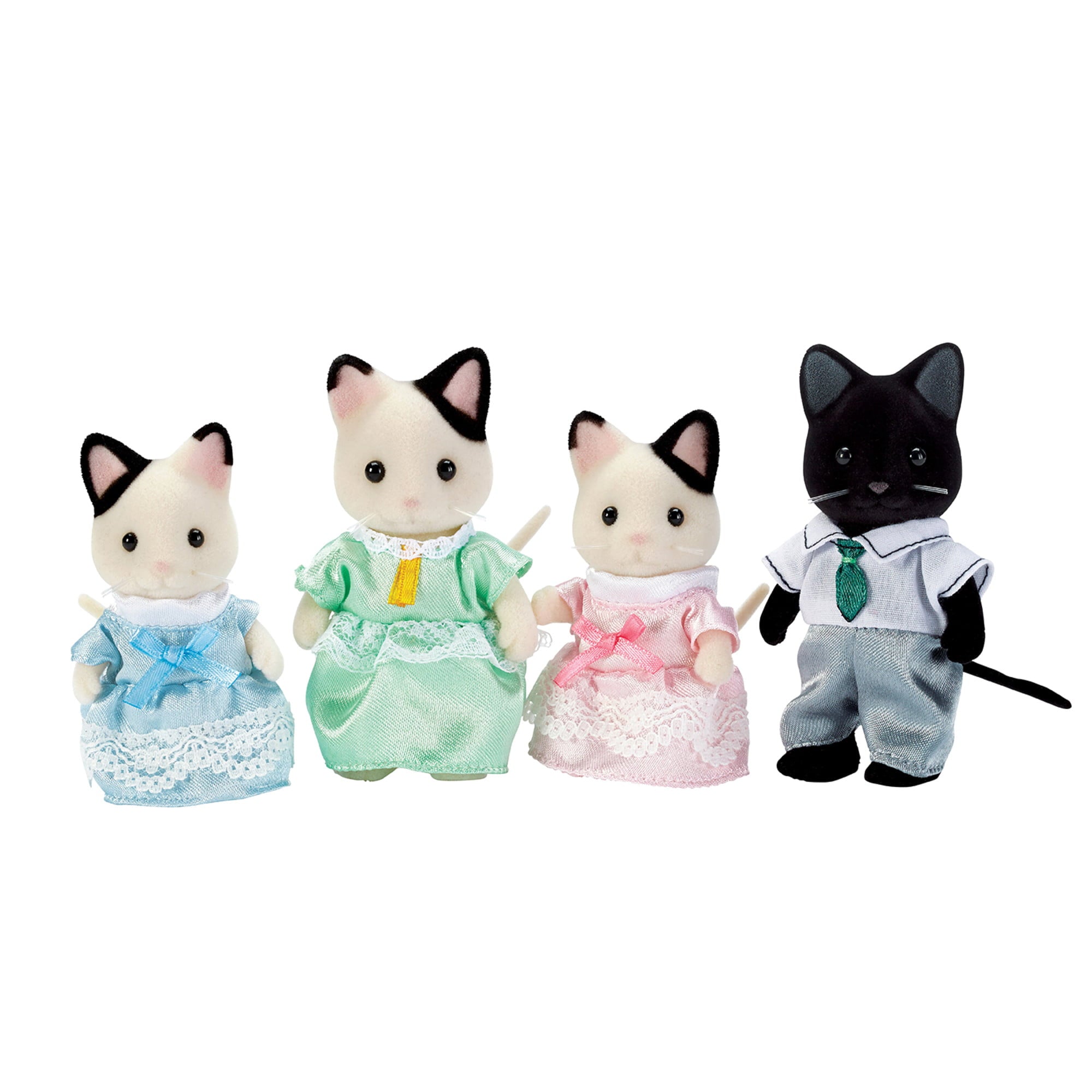 Calico Critters Tuxedo Cat Family， Set of 4 Collectible Doll Figures