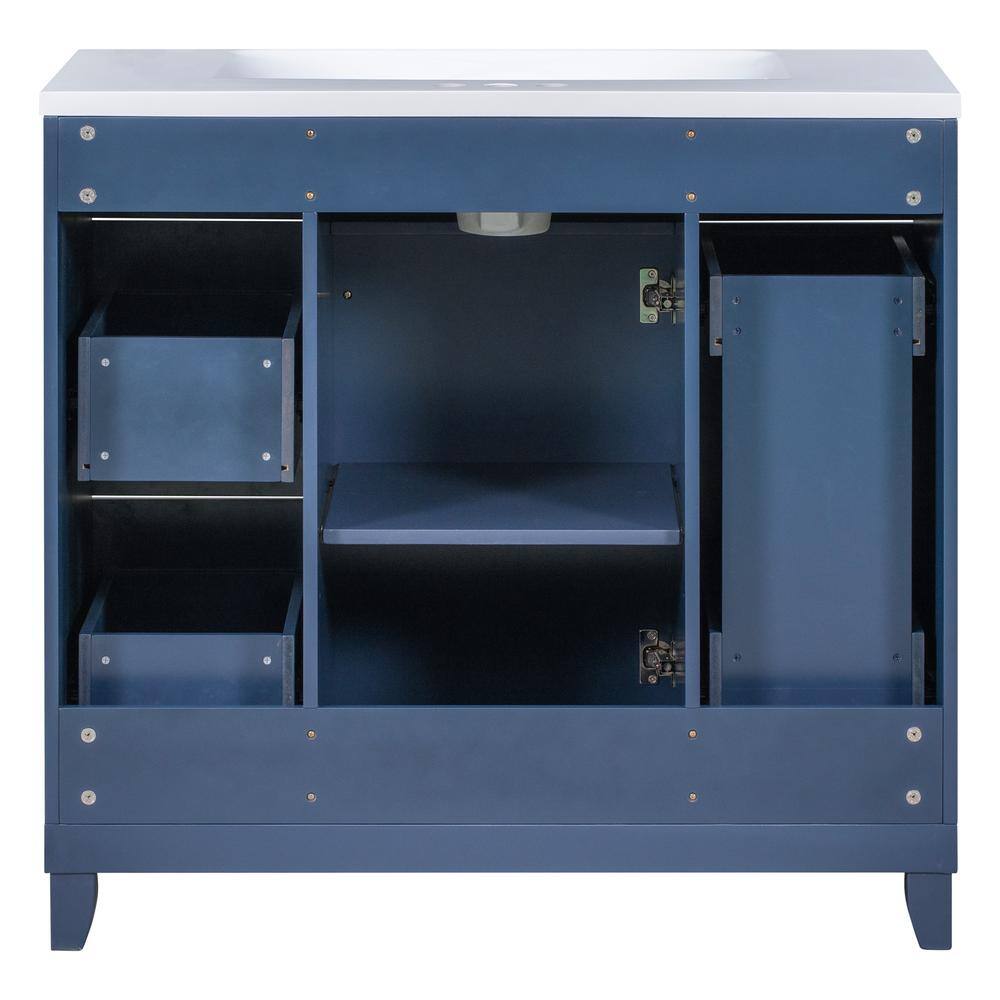 Aoibox 36 in. W x 18 in. D x 34 in. H Freestanding Bathroom Vanity Cabinet in Navy Blue with White Sink Top SNMX4439