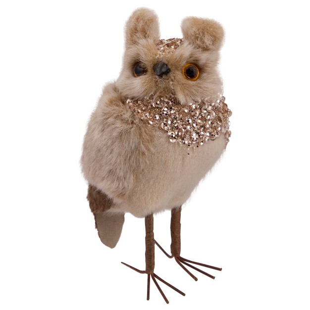 Brown Sequin Standing Owl Christmas Figurine