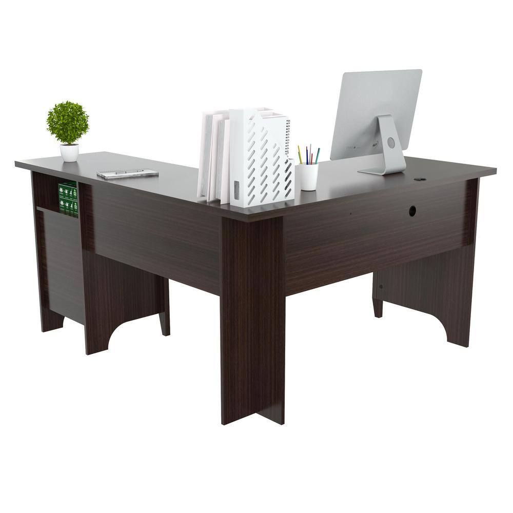 Inval 53.1 in. Espresso Wengue L-Shaped 2 -Drawer Computer Desk with Keyboard Tray ET-3815